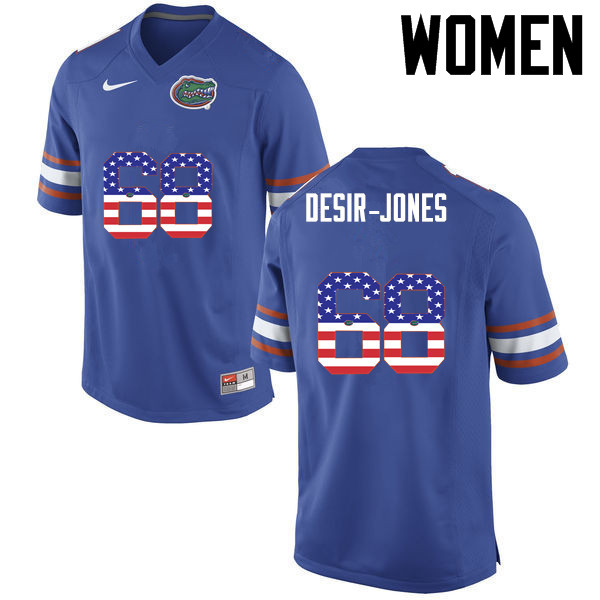 Women Florida Gators #68 Richerd Desir-Jones College Football USA Flag Fashion Jerseys-Blue